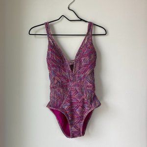 Multi-color Purple Crochet One-piece Plunge Bathing Suit
